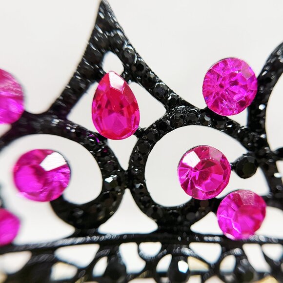 Fuchsia Crystal Tiara, Black Crown, Princess Crown, Purple Crystal Headband - Picture 6 of 8